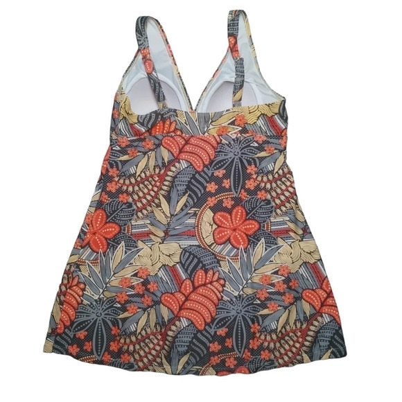 IIe Moorea One Piece Swimsuit Dress Floral Orange Gray Beige S - Picture 6 of 12
